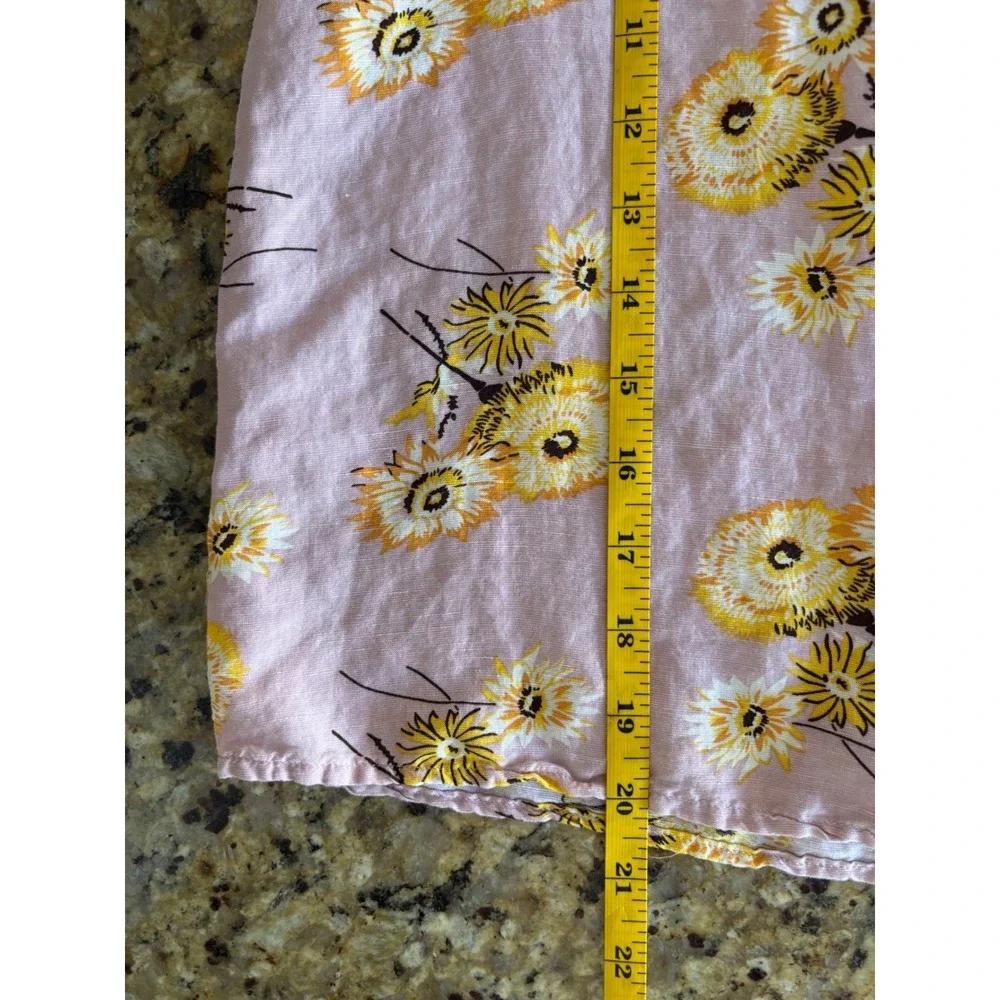 Madewell Button Front Blouse Size M Pink Yellow Floral Linen Blend Puff Sleeve